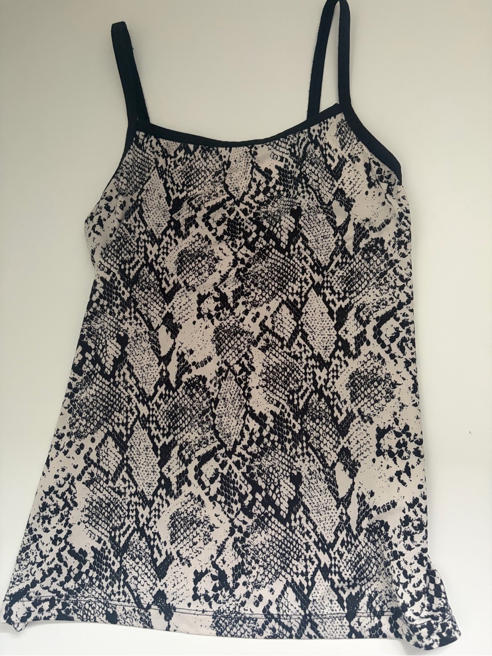Snake Print Spaghetti Strap Tank Top - Black & Cream Y2K